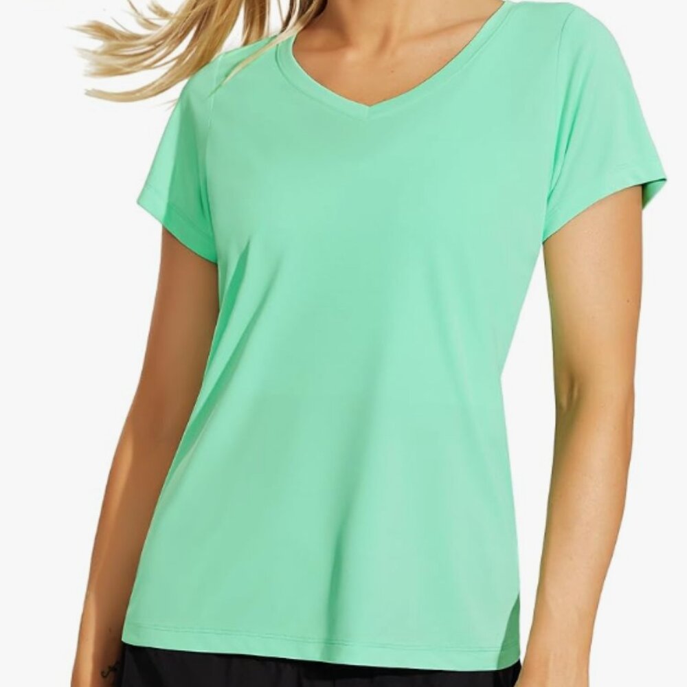 Haimont Women's Quick Dry Short Sleeve T-Shirts V-Neck UPF 50+ Tops Workout Athl